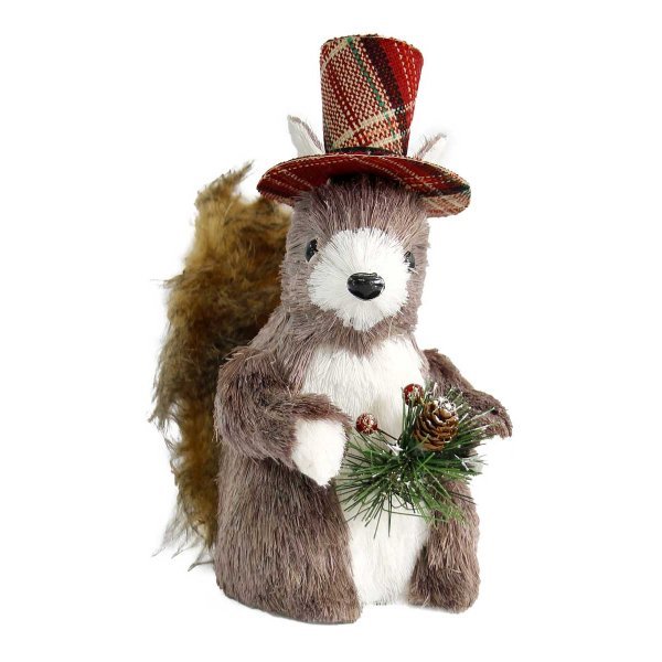 Χριστουγεννιάτικος Διακοσμητικός Σκίουρος, με Καρό Καπέλο (27cm)